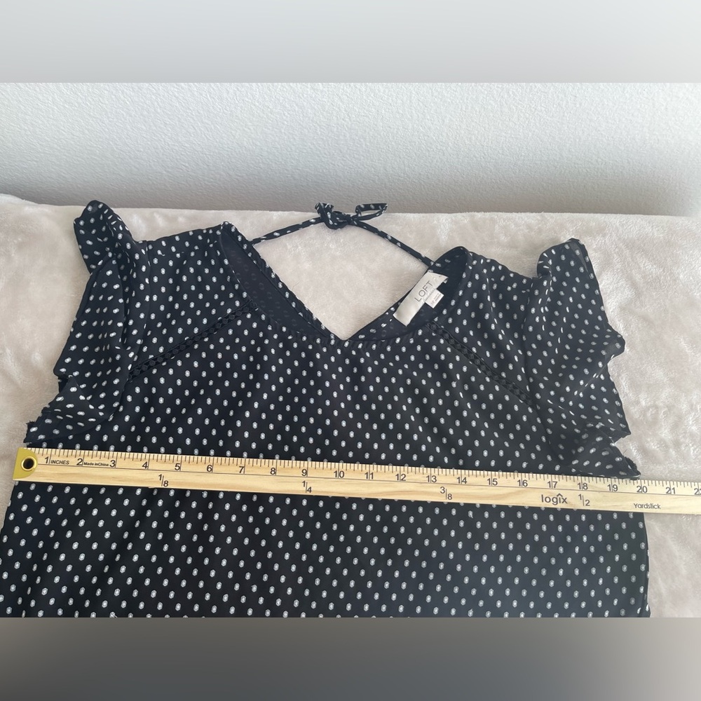 LOFT Black Polka Dot Flutter Sleeve Blouse - Picture 9 of 9